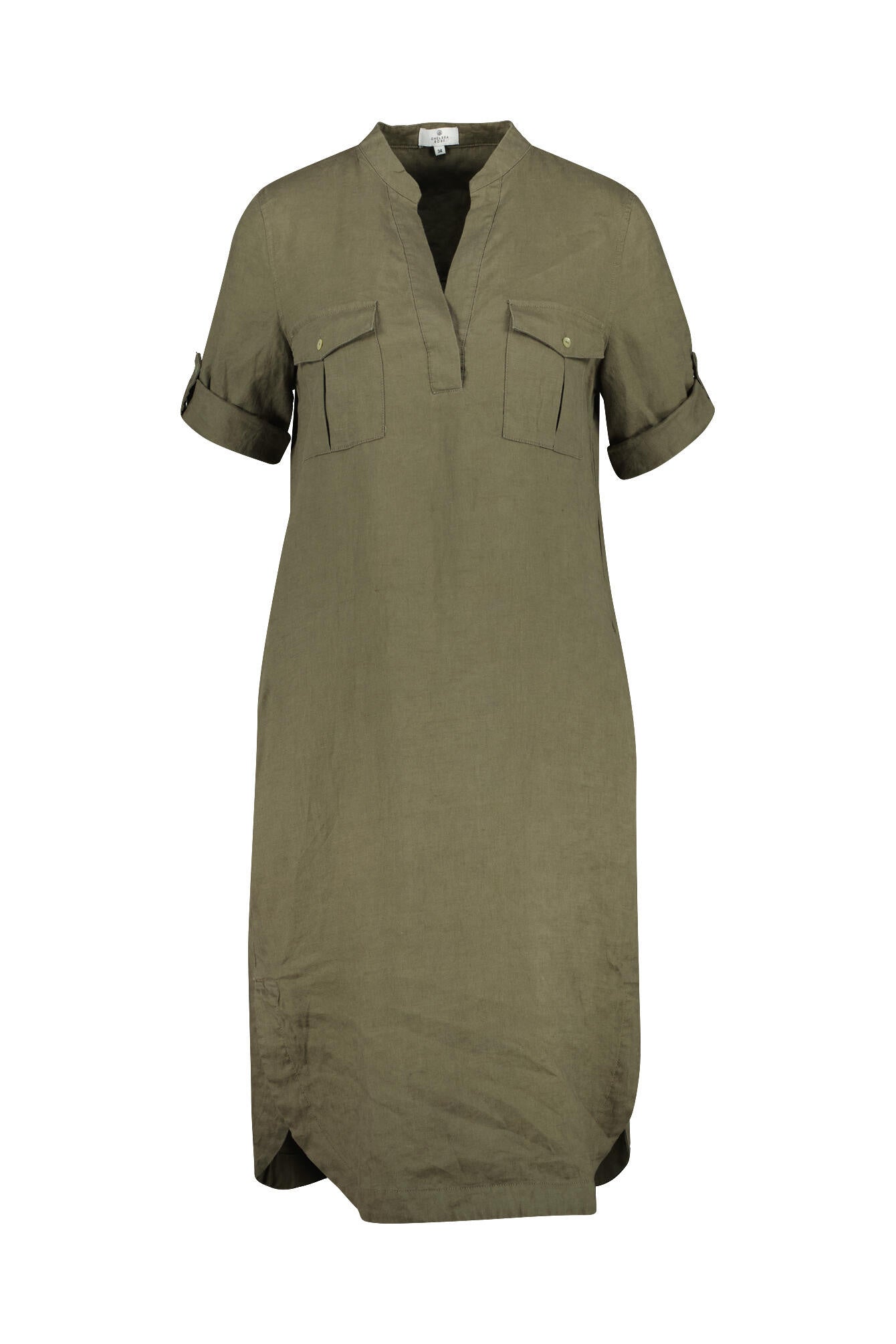 Freizeitkleid aus Leinen - Khaki - Grün