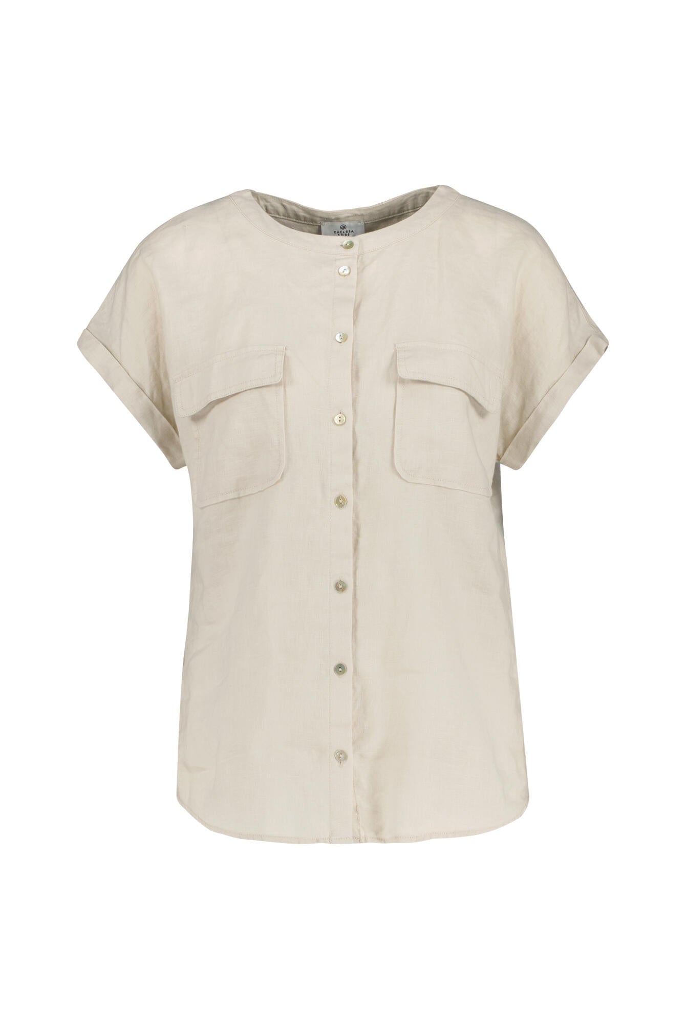 Leinenshirt mit aufgesetzten Brusttaschen - Sand - Beige