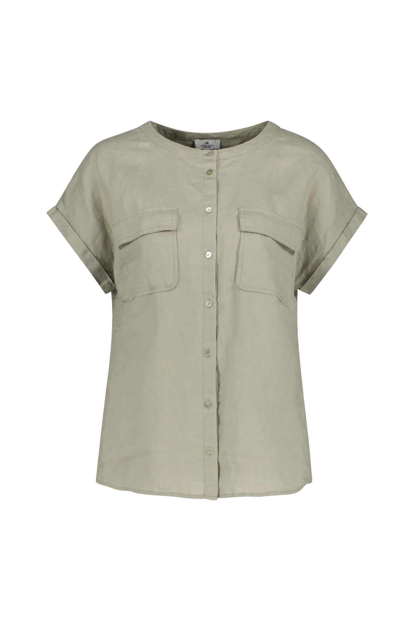 Leinenshirt mit aufgesetzten Brusttaschen - Schilf - Grau