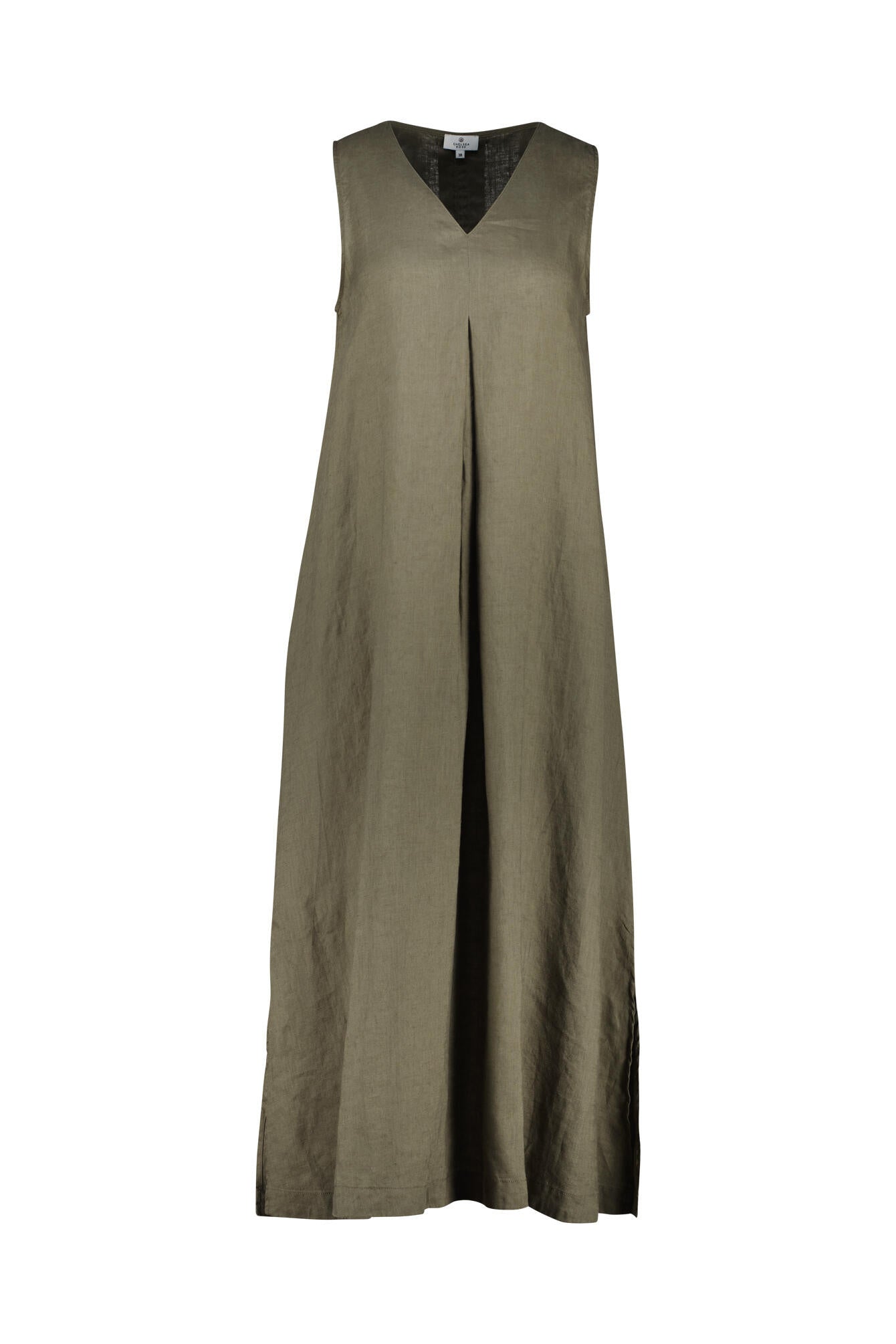Leinenkleid Maxi mit V-Ausschnitt - Khaki - Khaki