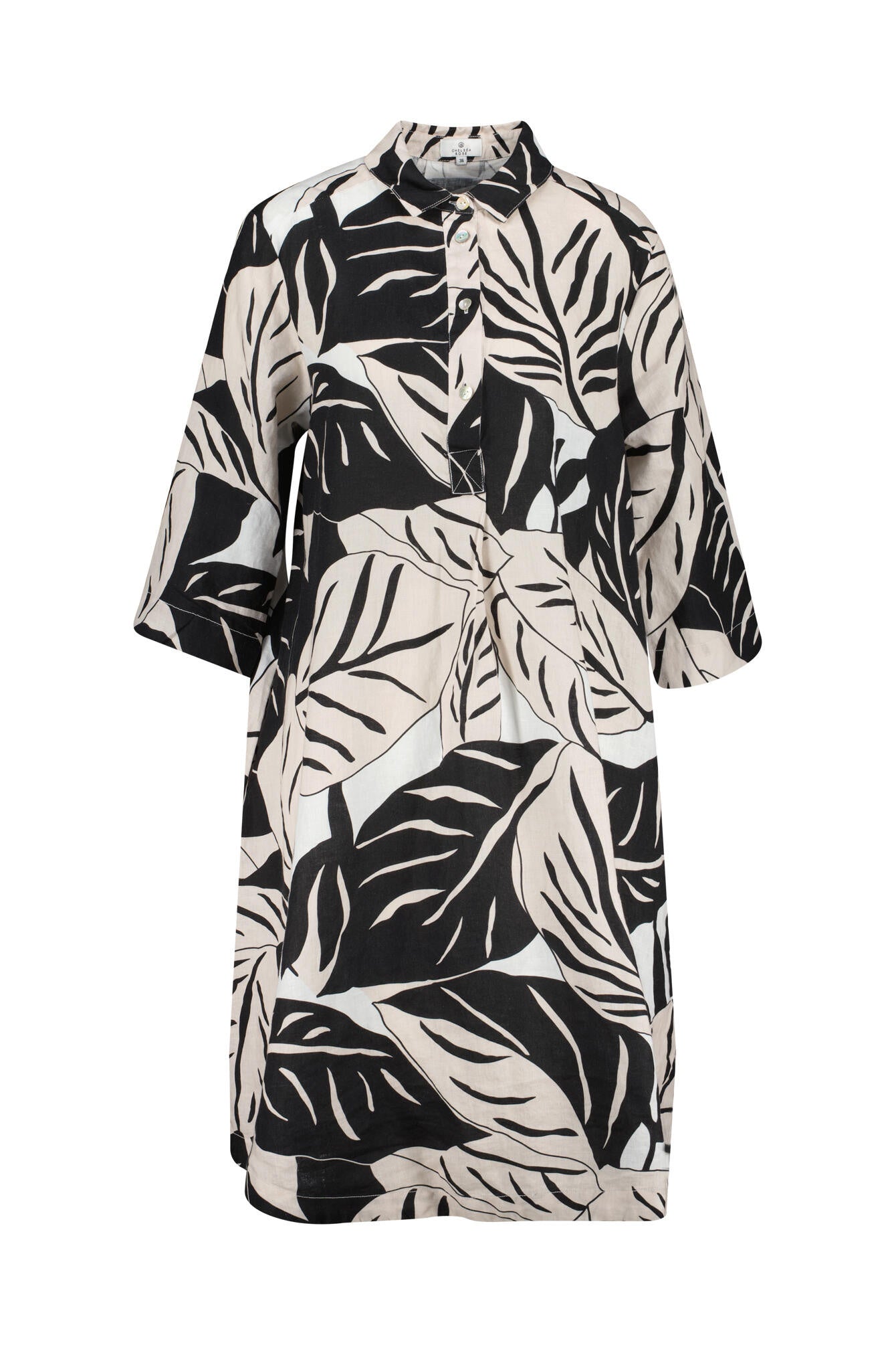 Hemdblusenkleid aus Leinen - P19 Big Leafs - Schwarz | Weiß