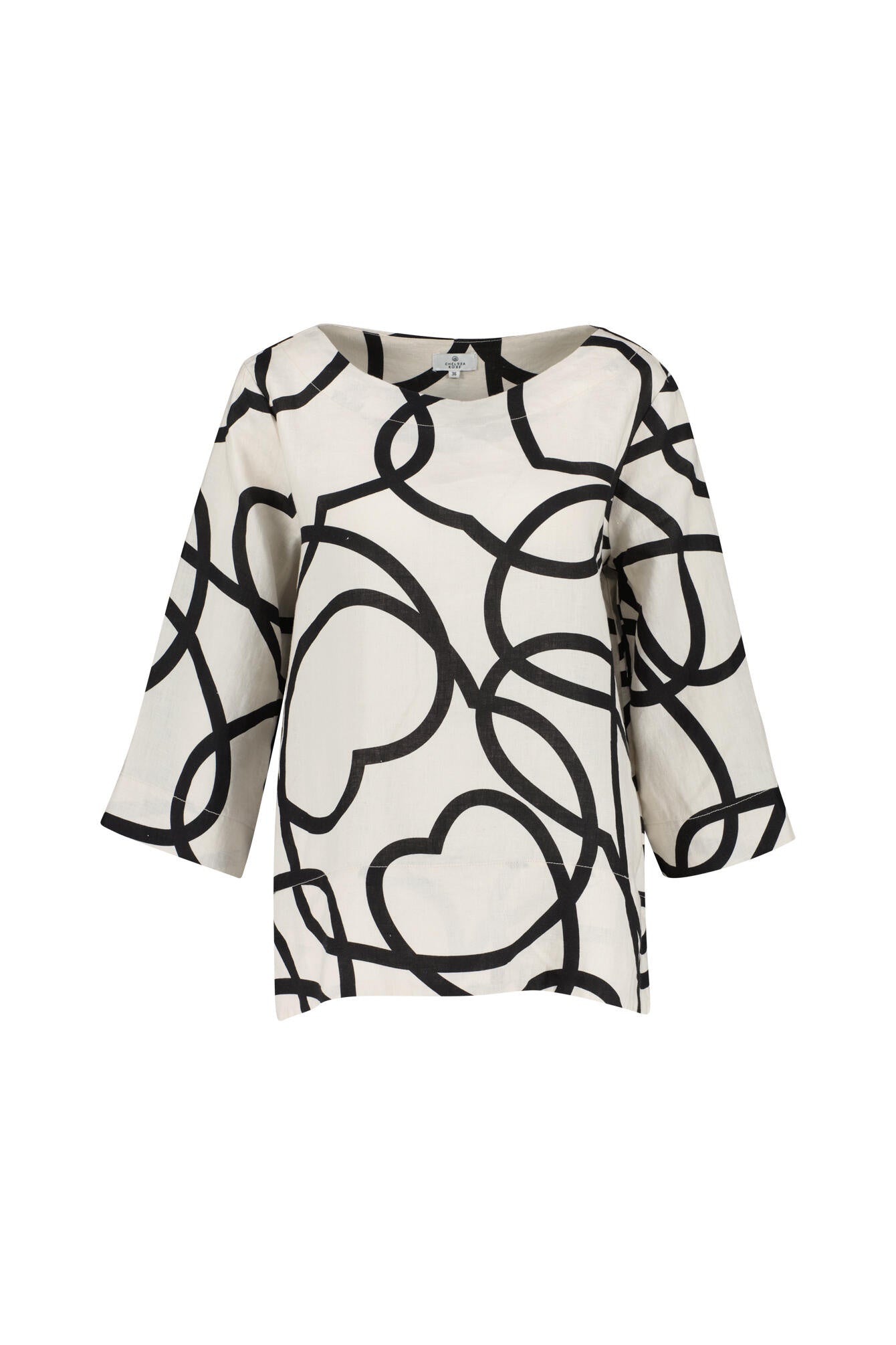 Leinenbluse Relaxed Fit - P22 Circles Sand - Creme