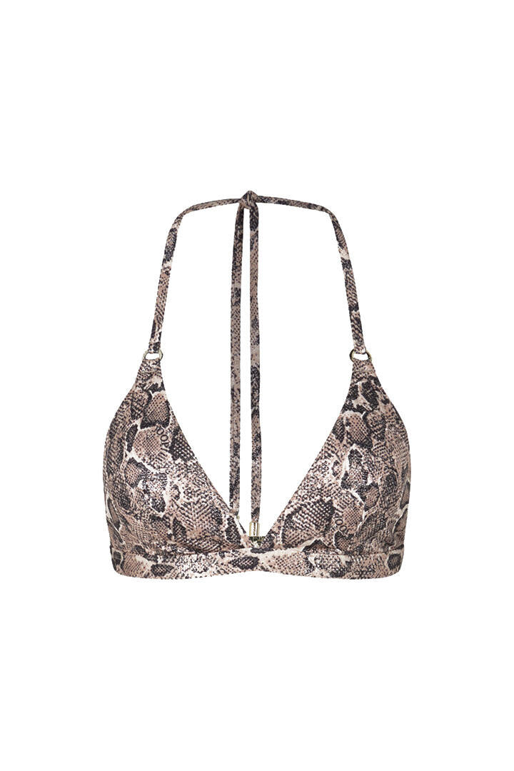 Triangel-Bikini-Top mit Schlangenmuster - E206 DARK BROWN - Beige