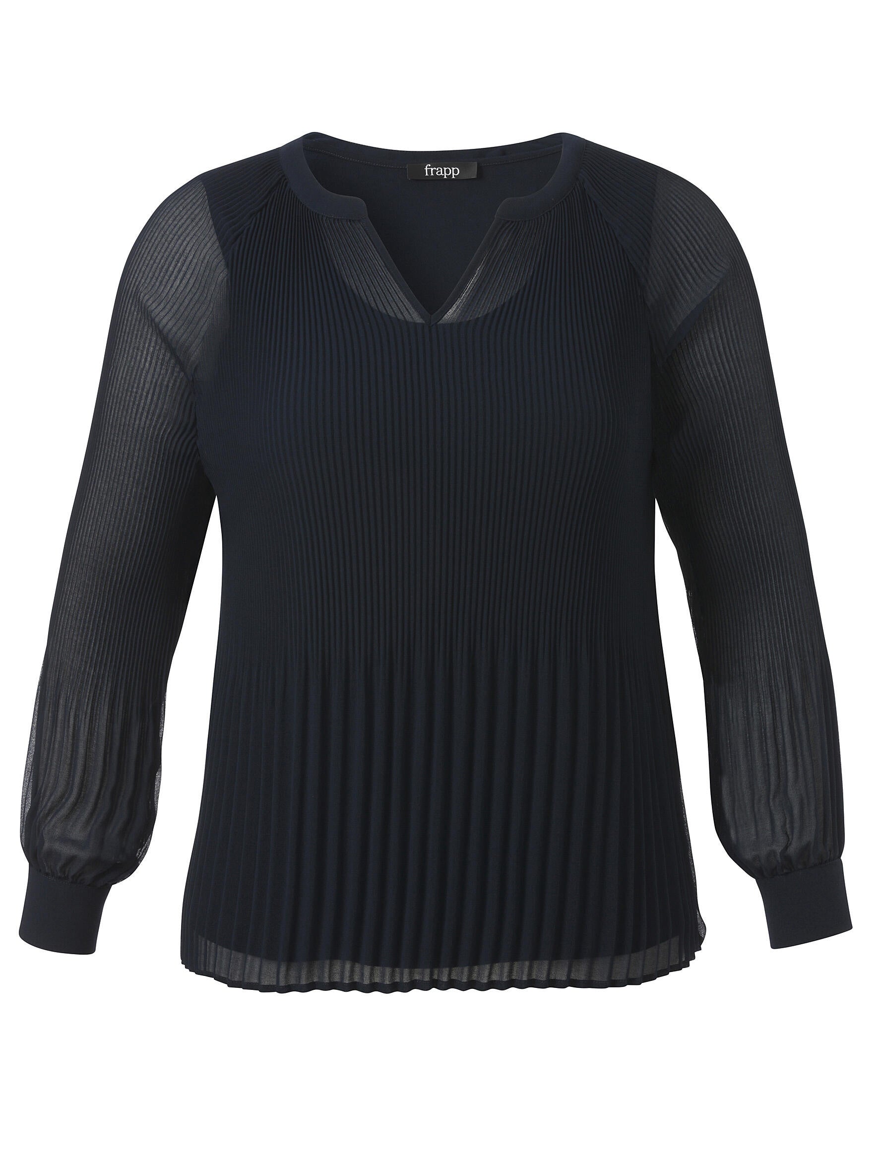 Plisseebluse mit V-Ausschnitt - 814-navy - Blau