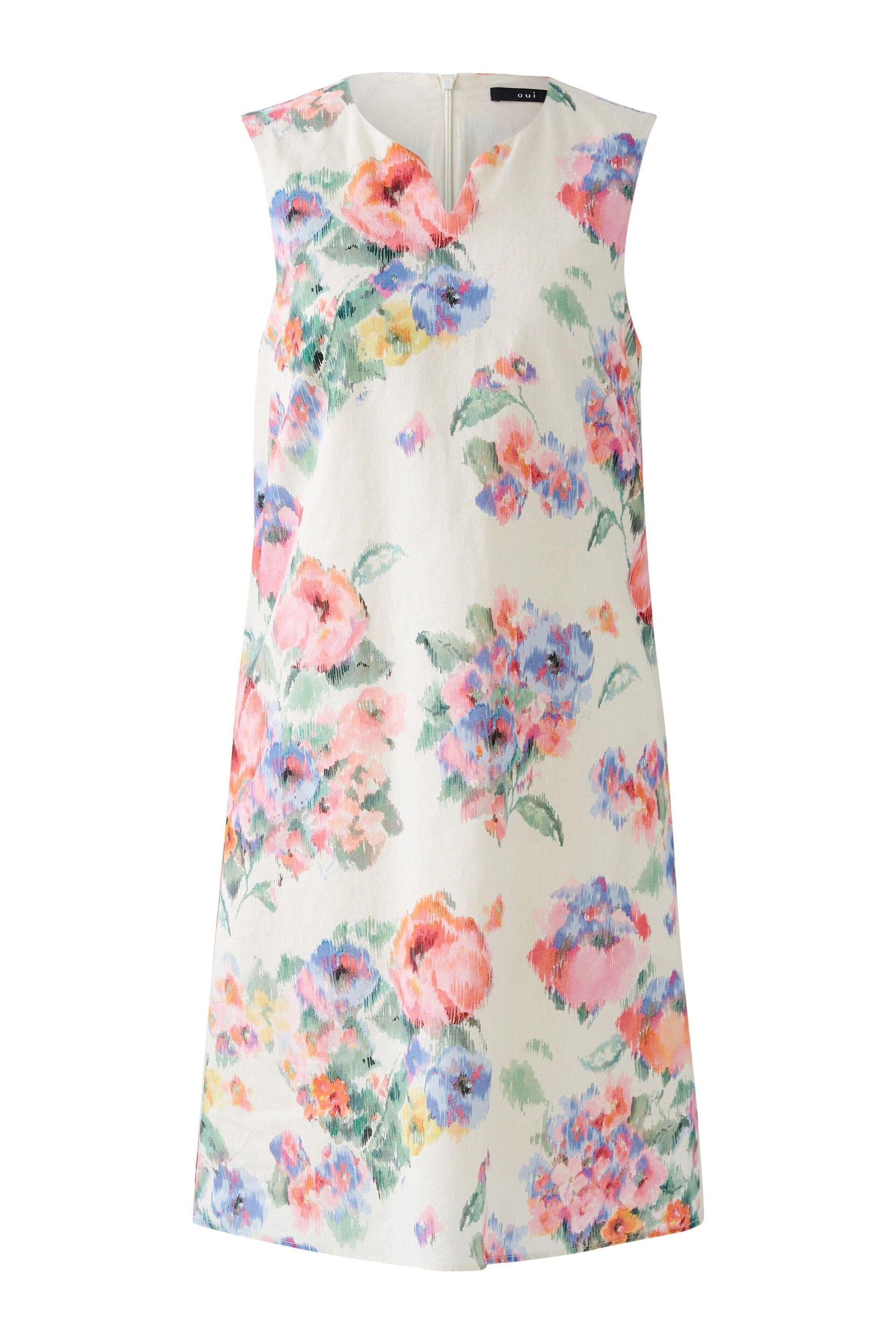 A-Linien-Kleid aus Baumwoll-Leinen Mix - 0336-pink green - Mehrfarbig