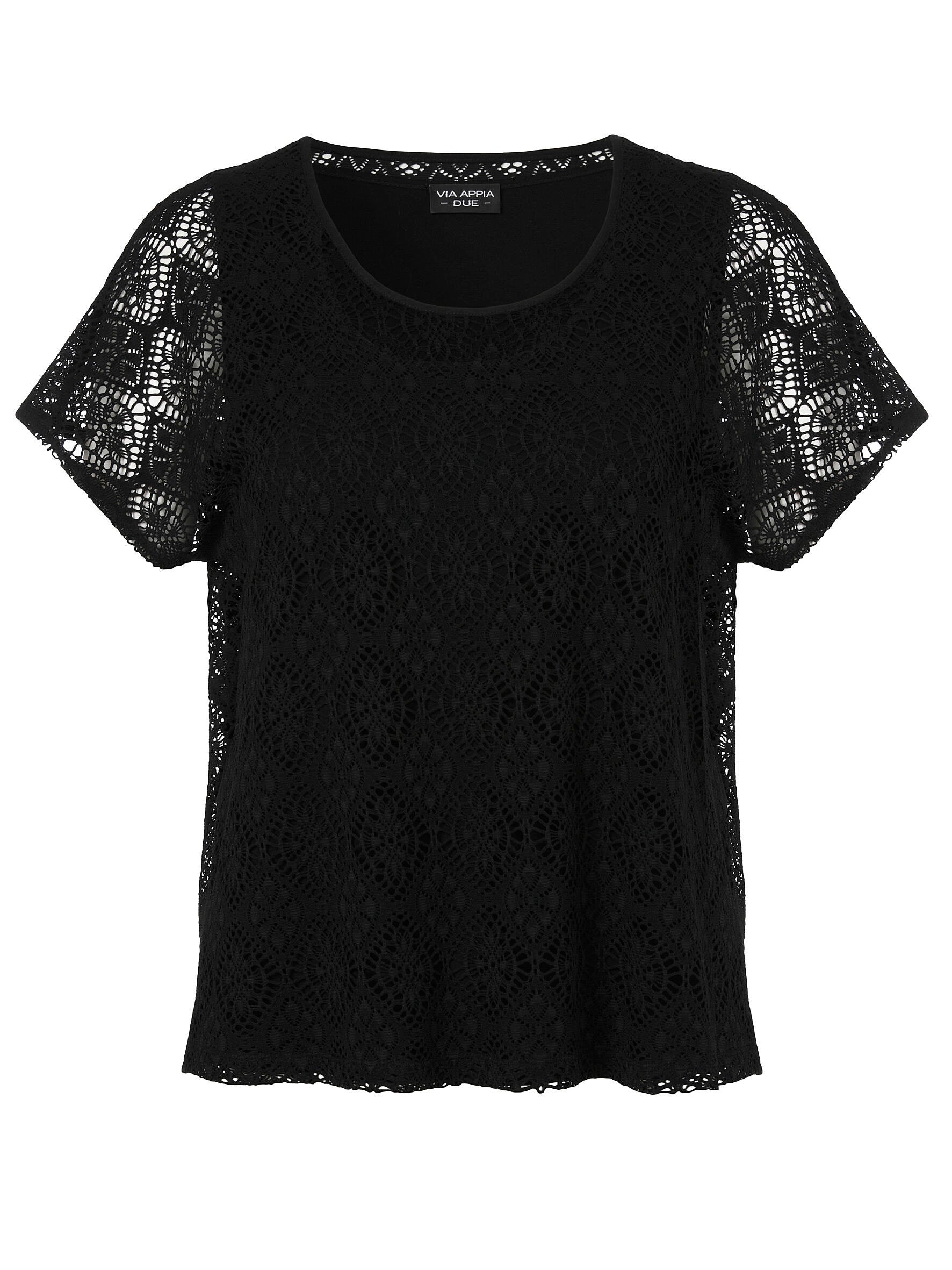 T-Shirt aus Lochstick - 100 - Schwarz