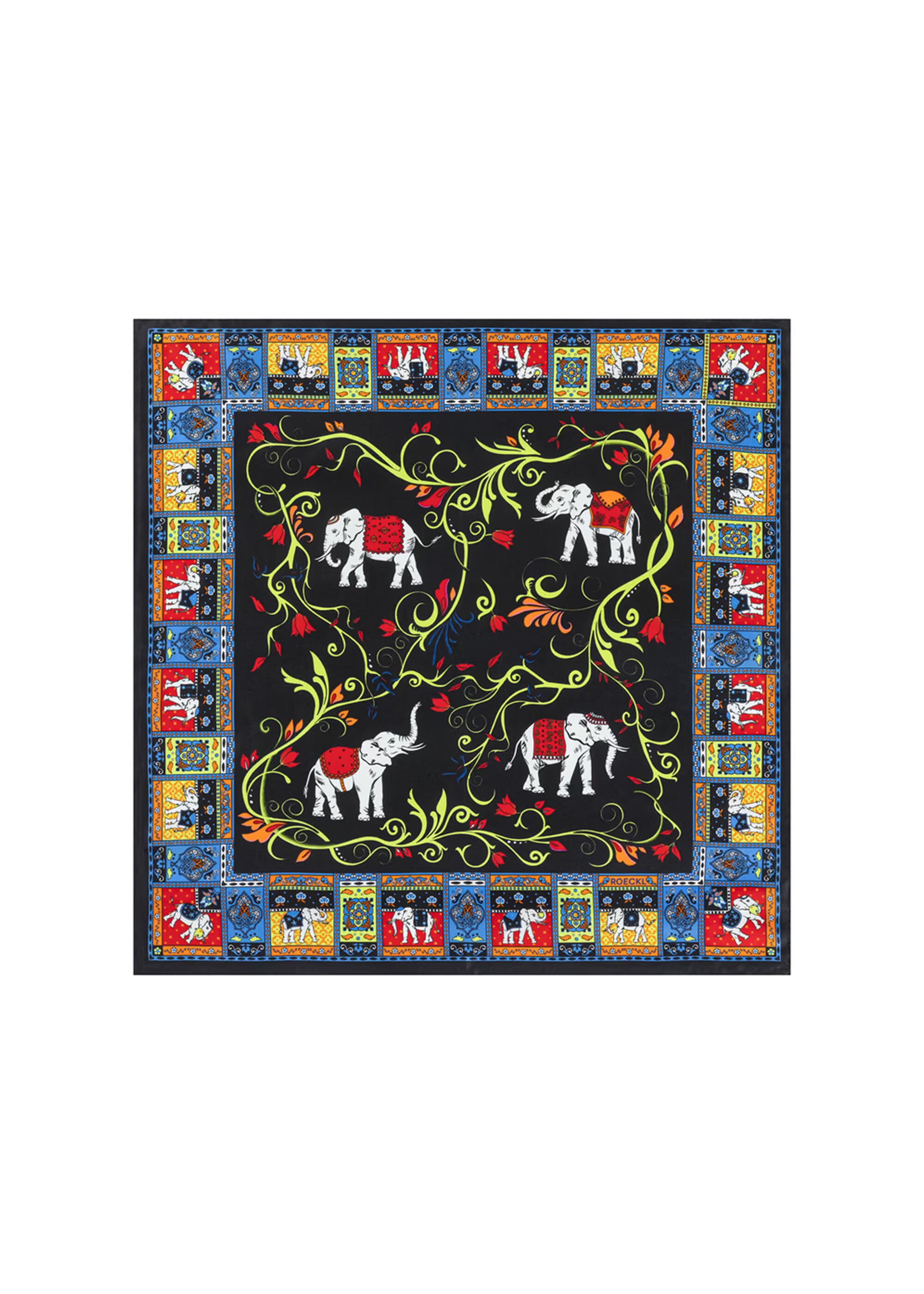Seidentuch LUCKY ELEPHANT 53x53 - 0260-black multi - Schwarz