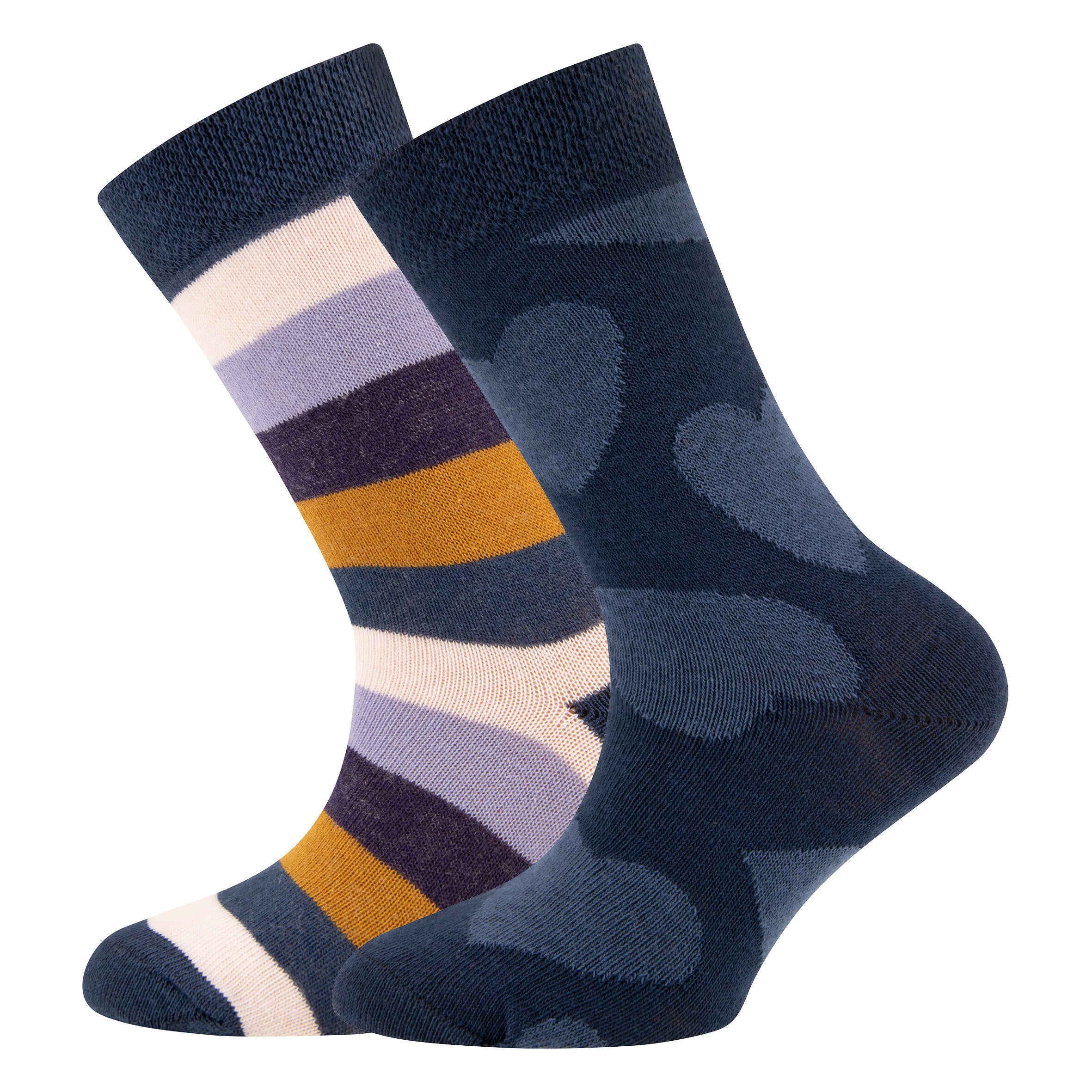 Lange Socken mit Streifen und Herzmuster - 1 - Blau | Violett