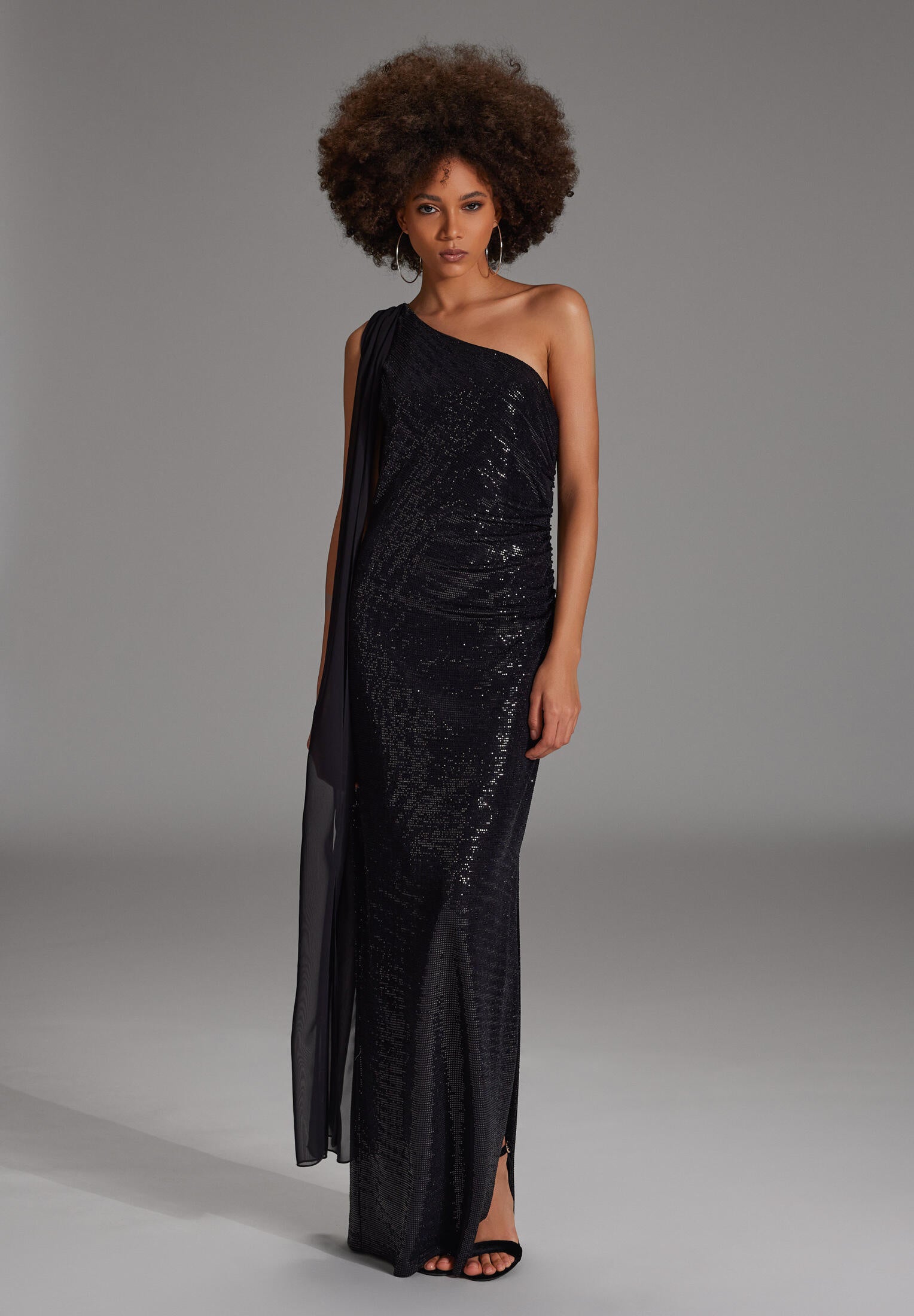 Abendkleid Maxi mit Chiffon Schal - 100 - Schwarz