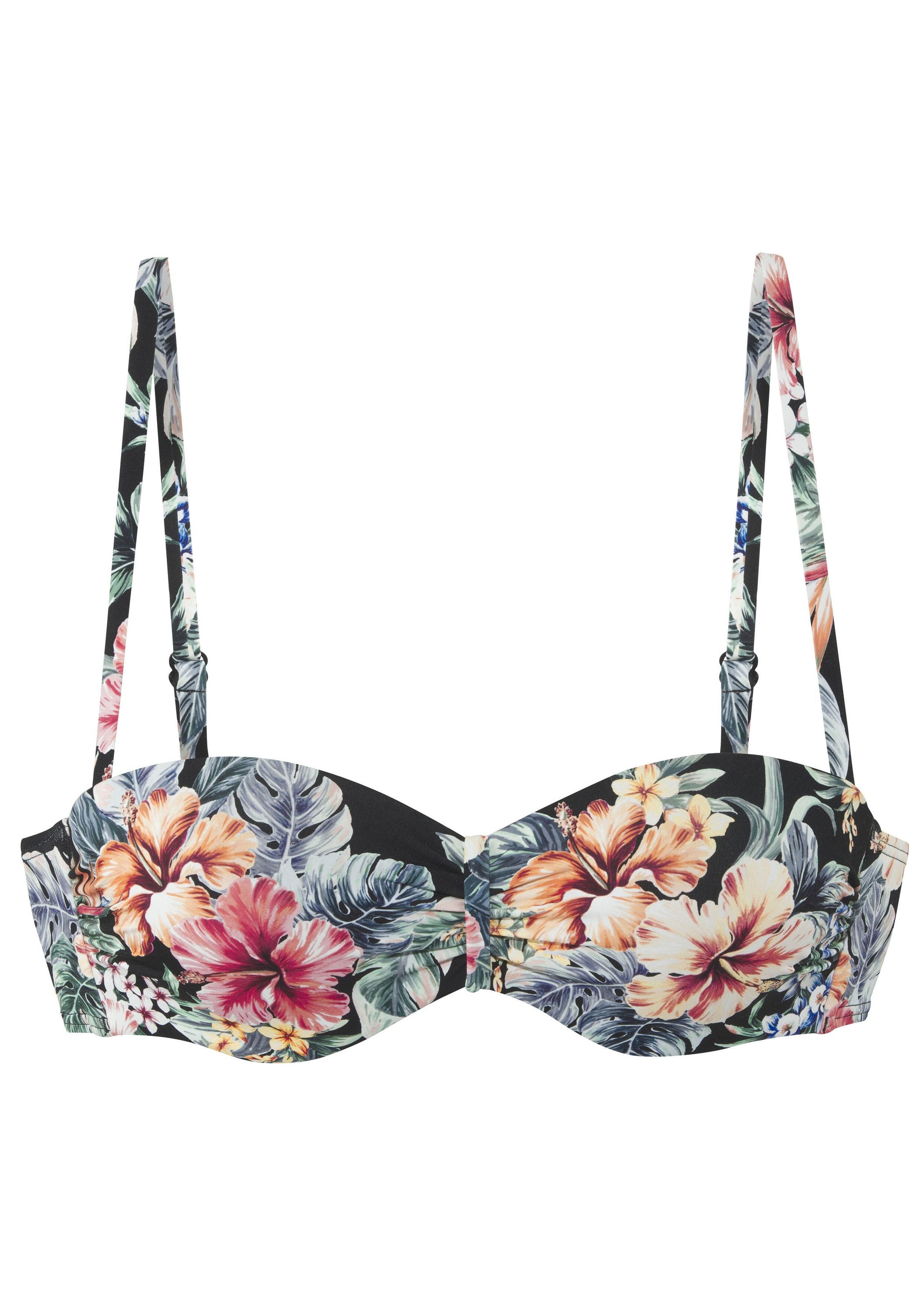 Bikini-Top floral mit Bügel - 863-black print - Schwarz
