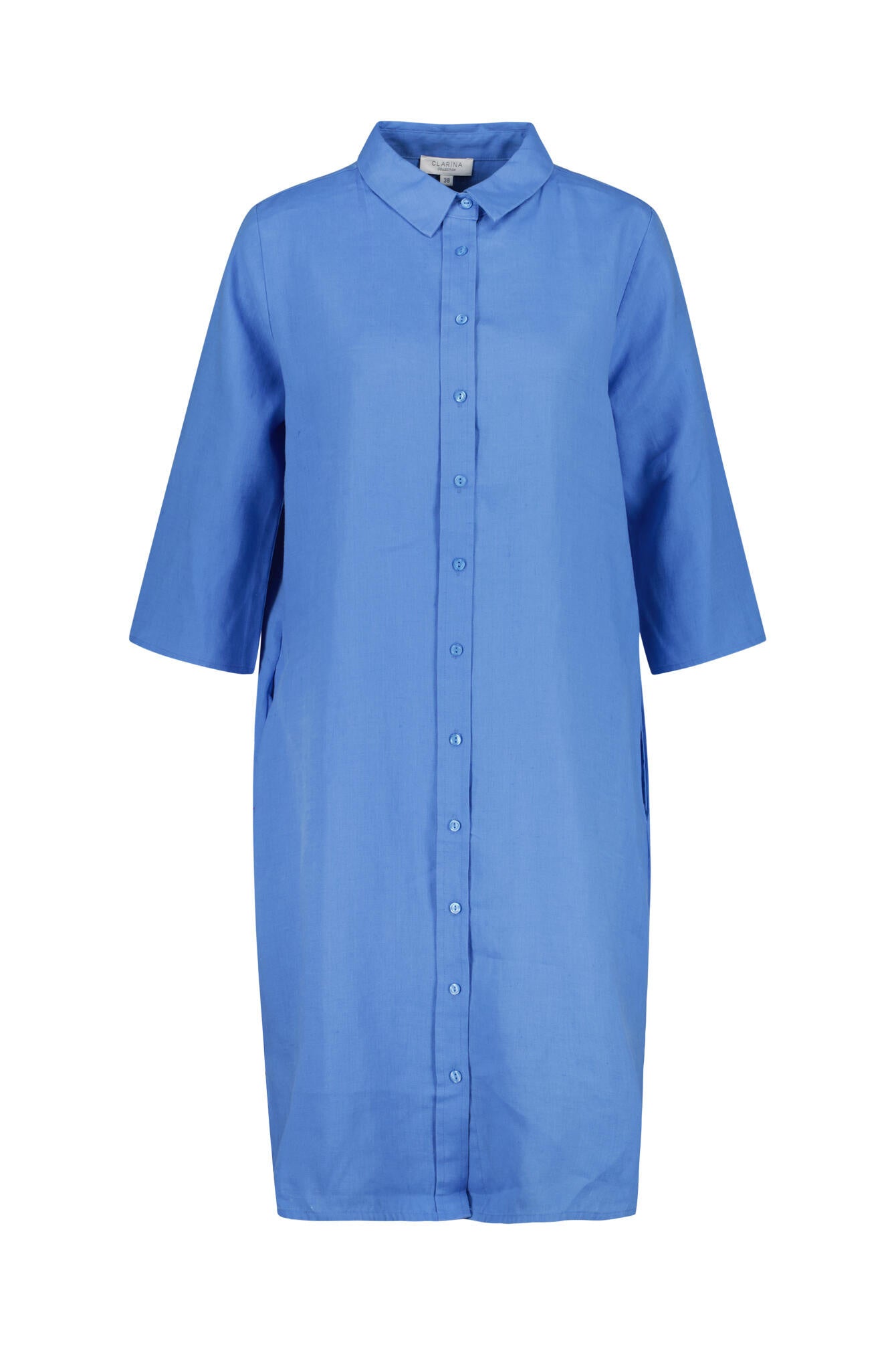 Freizeitkleid Midi aus Leinen - 647 AZUR - Blau