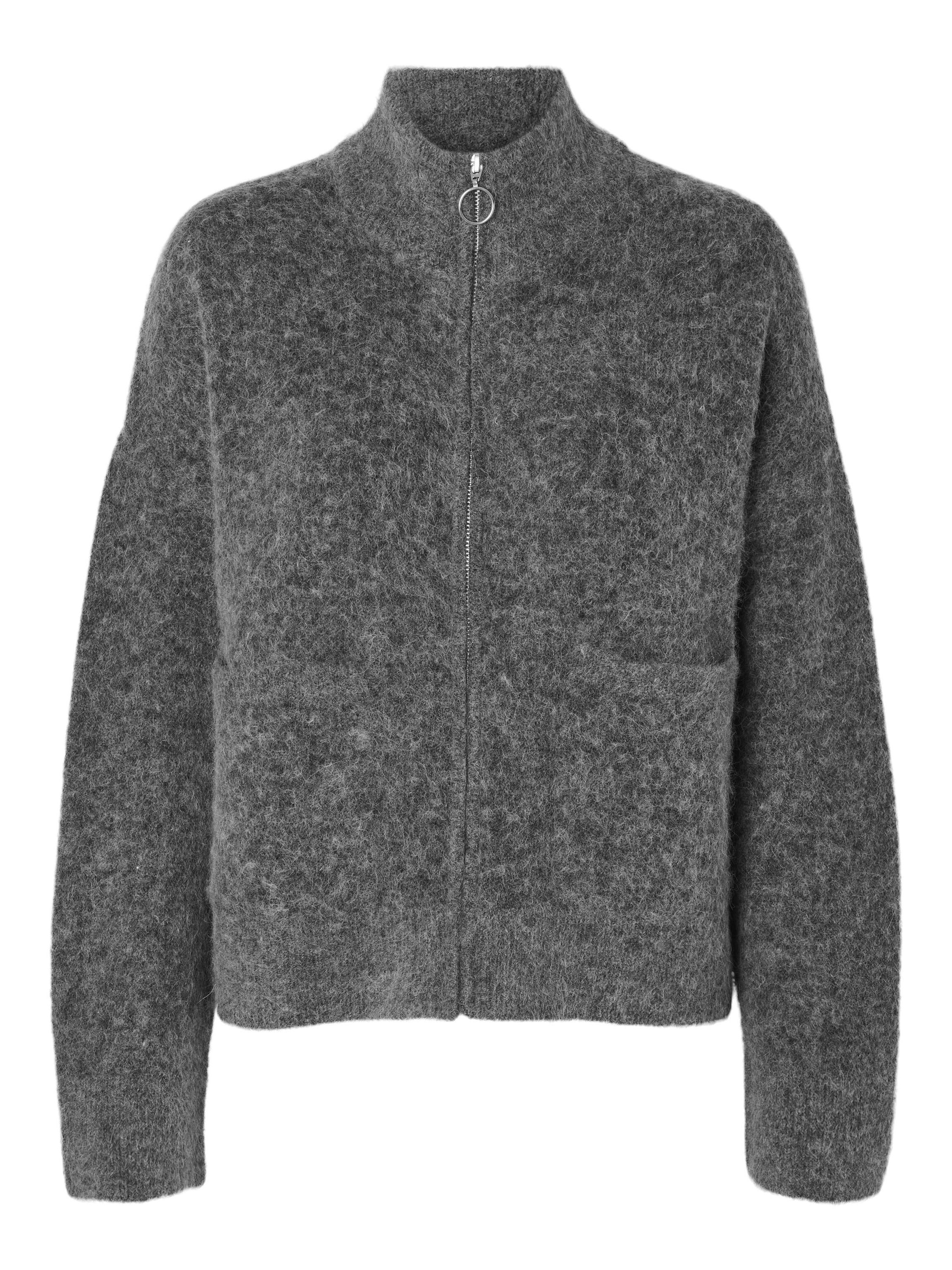 Strickjacke aus Wollmix - Medium Grey Melange - Grau