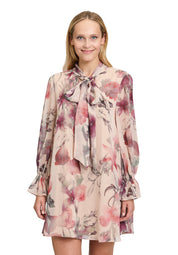Chiffonkleid Mini floral - 1847-Cream/Dark Red - Beige