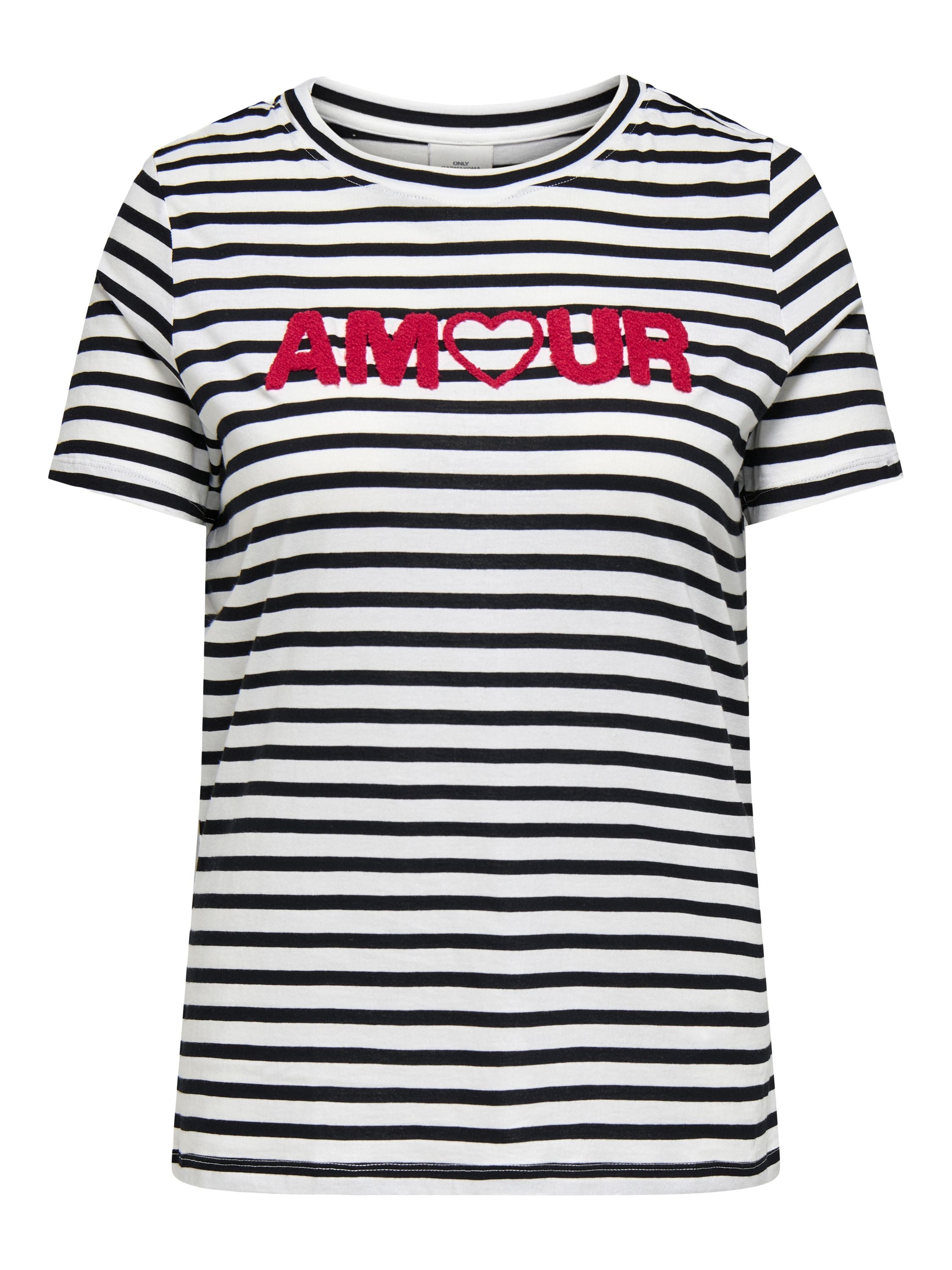 T-Shirt KIKO aus Baumwolle - Cloud Dancer/Black + Print Amo - Weiß | Schwarz