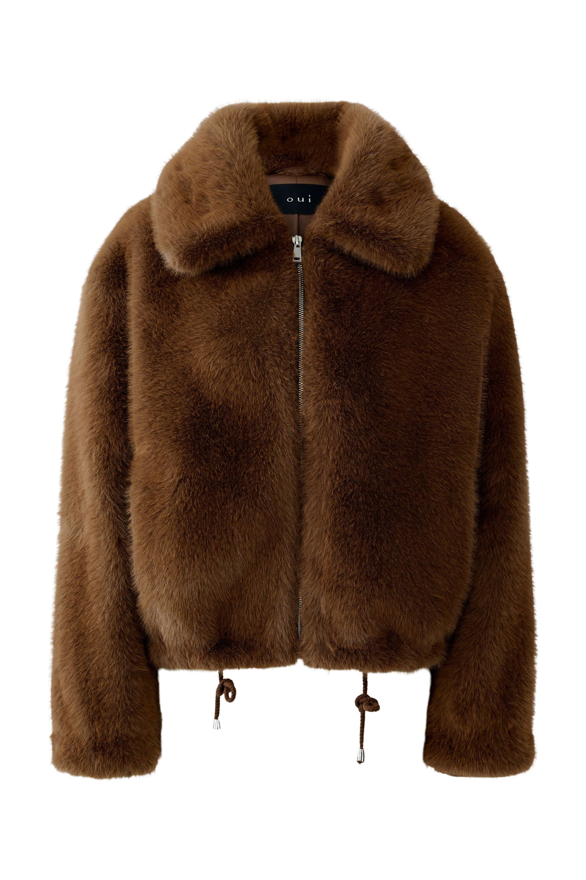 Übergangsjacke aus Fake Fur - 8398-taupe - Braun