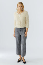 Strickjacke aus Fellchengarn - 1088-whitecap gray - Creme