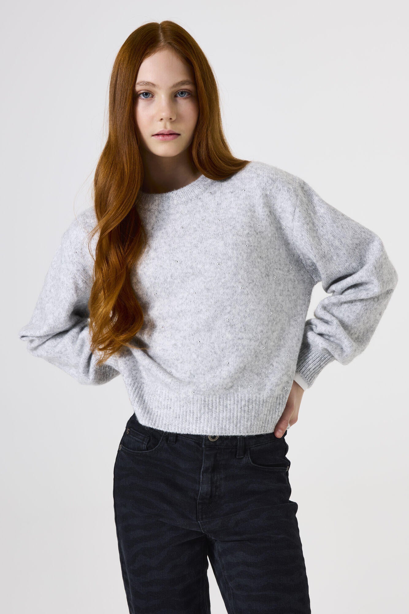 Strickpullover mit Rundhalsausschnitt - 2137-pebble melee - Grau