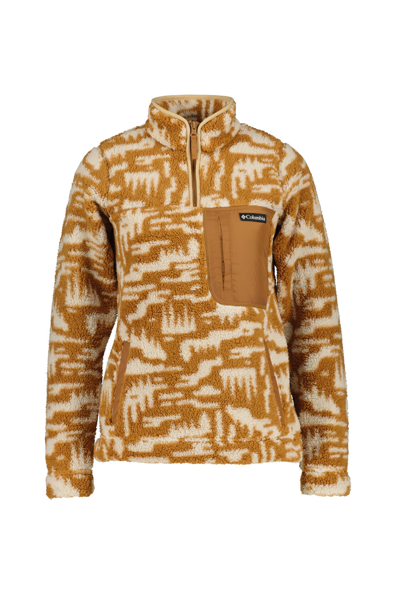 Gemusterter Fleece-Pullover - 224-Camel Brown Highland Tonal - Orange