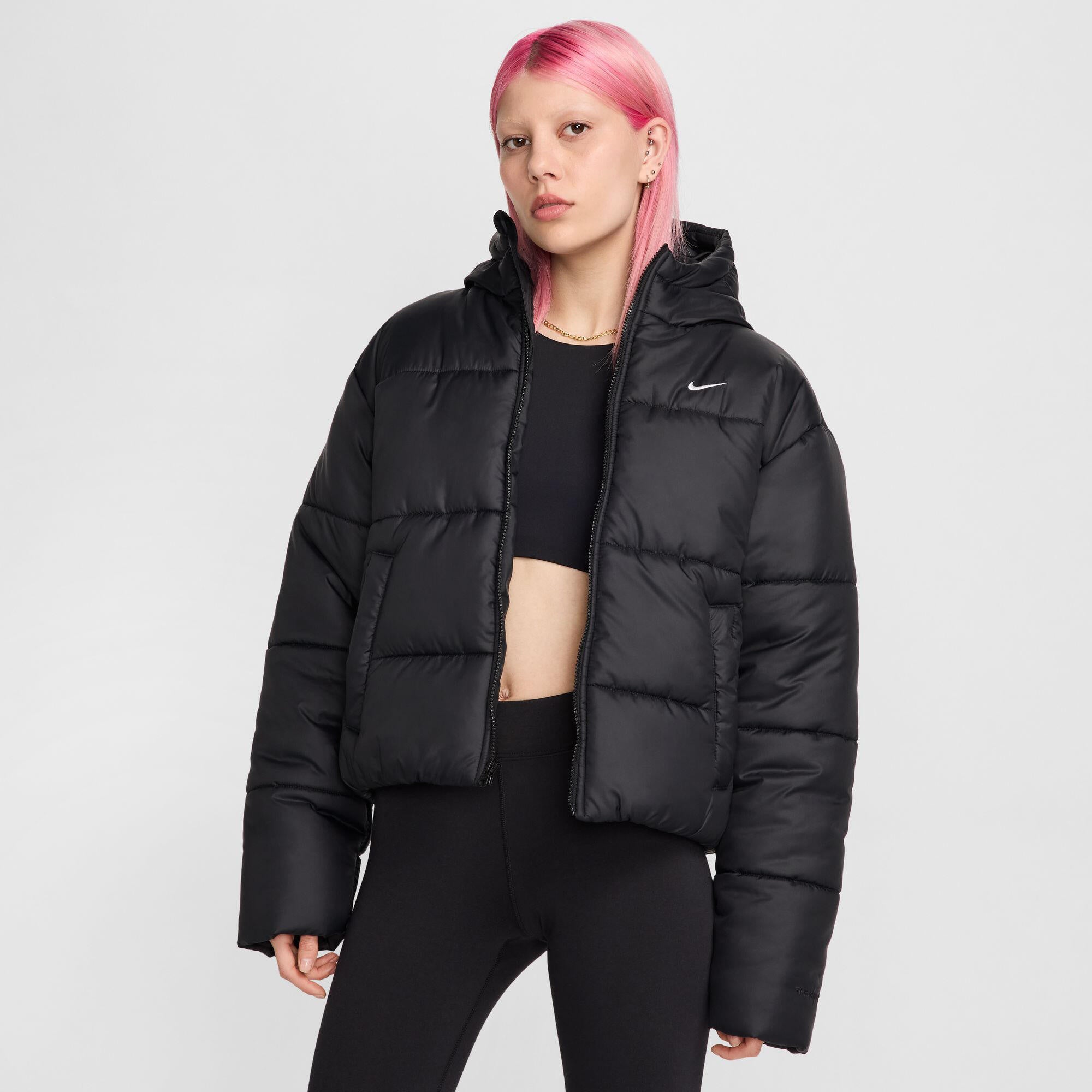 Steppjacke mit Kapuze - 010-BLACK/WHITE - Schwarz