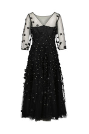 Mesh-Kleid ausgestellt mit Blumen-Stickerei - 800 Schwarz - Schwarz