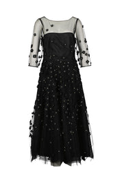 Mesh-Kleid ausgestellt mit Blumen-Stickerei - 800 Schwarz - Schwarz