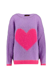 Grobstrick Pullover mit Herz - Flieder/Pink - Violett