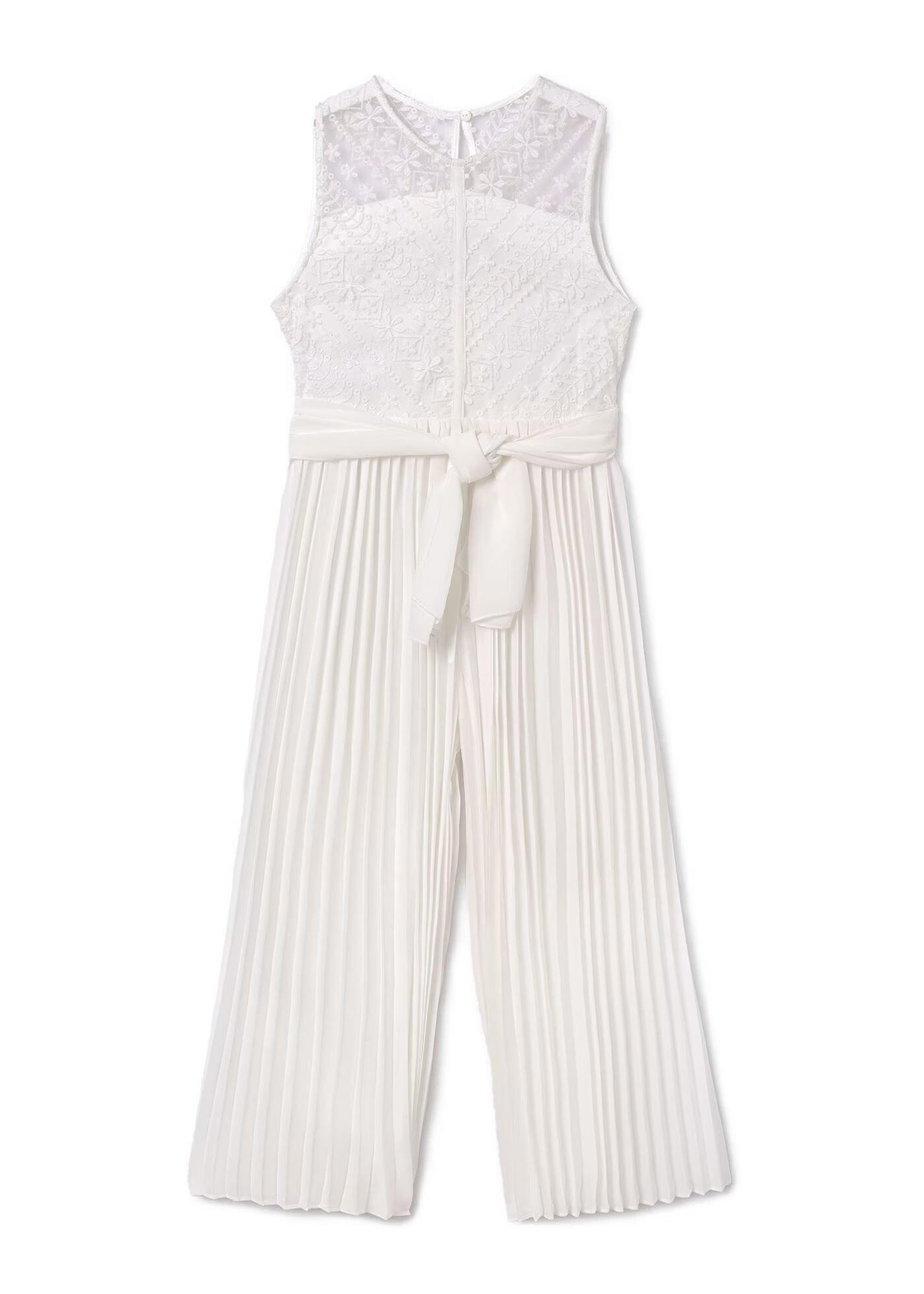 Langer Plisee Jumpsuit - 077 Roh - Weiß