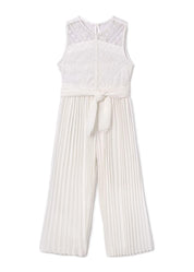 Langer Plisee Jumpsuit - 077 Roh - Weiß