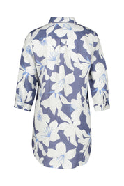 Lange Leinenhemdbluse - Original - Blau | Weiß