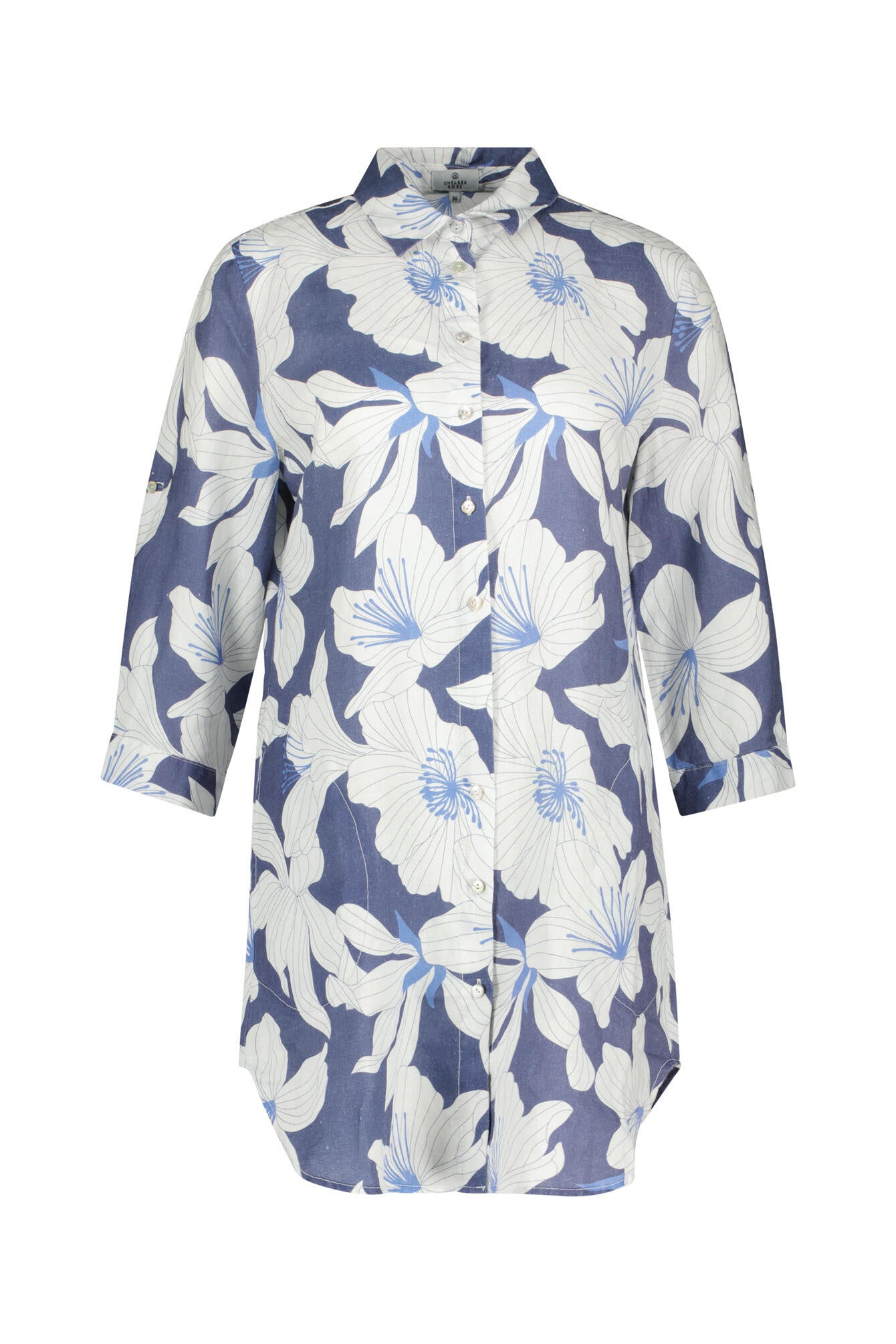 Lange Leinenhemdbluse - Original - Blau | Weiß