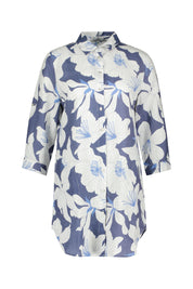 Lange Leinenhemdbluse - Original - Blau | Weiß