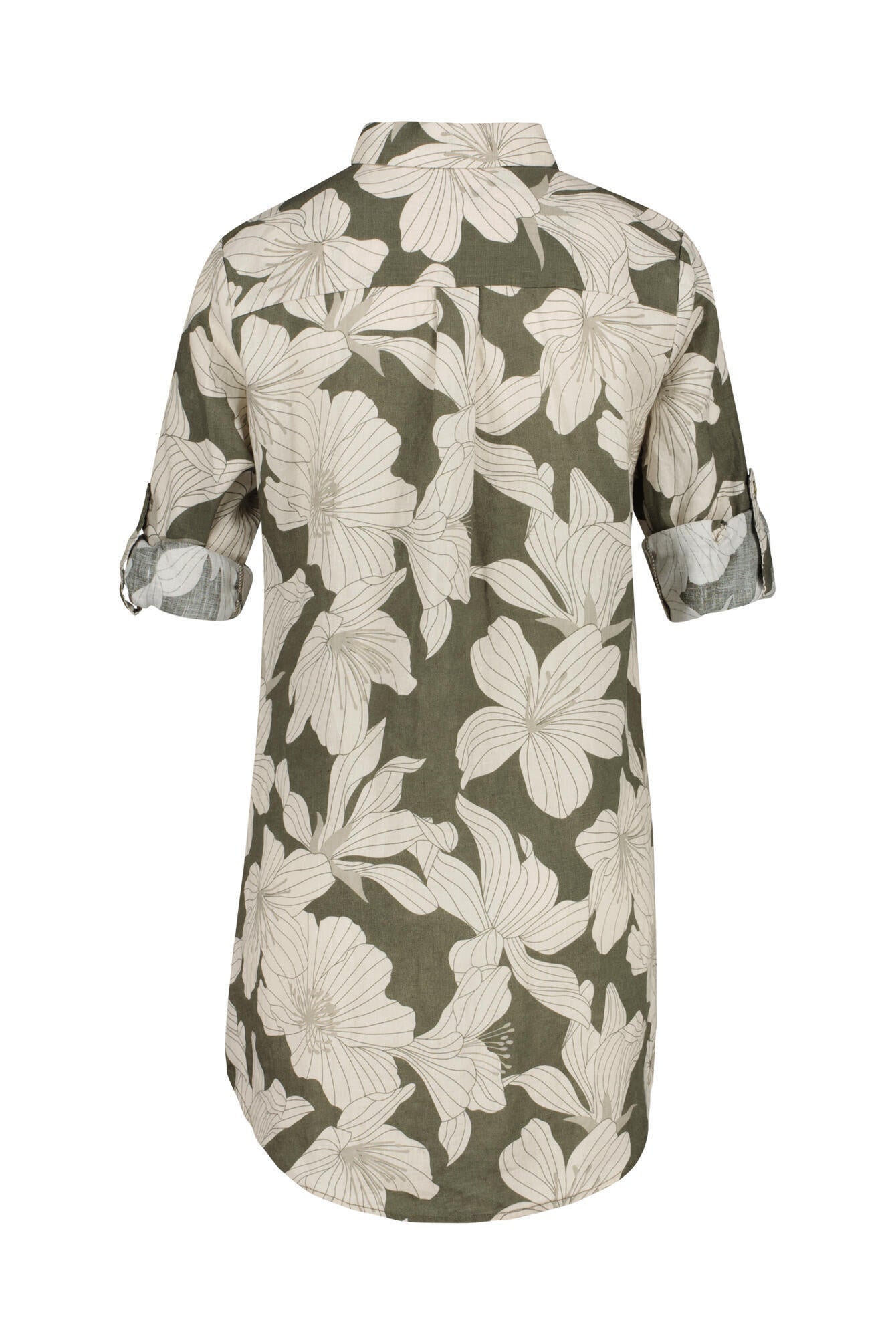 Florale Leinenbluse - Neutral - Grün