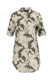 Florale Leinenbluse - Neutral - Grün