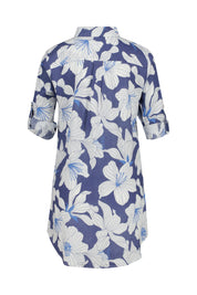 Florale Leinenbluse - Original - Blau