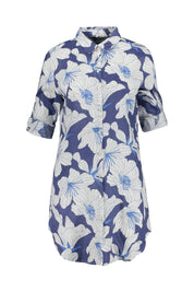 Florale Leinenbluse - Original - Blau