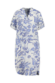 Floral gemustertes Leinenkleid - Original - Blau | Weiß