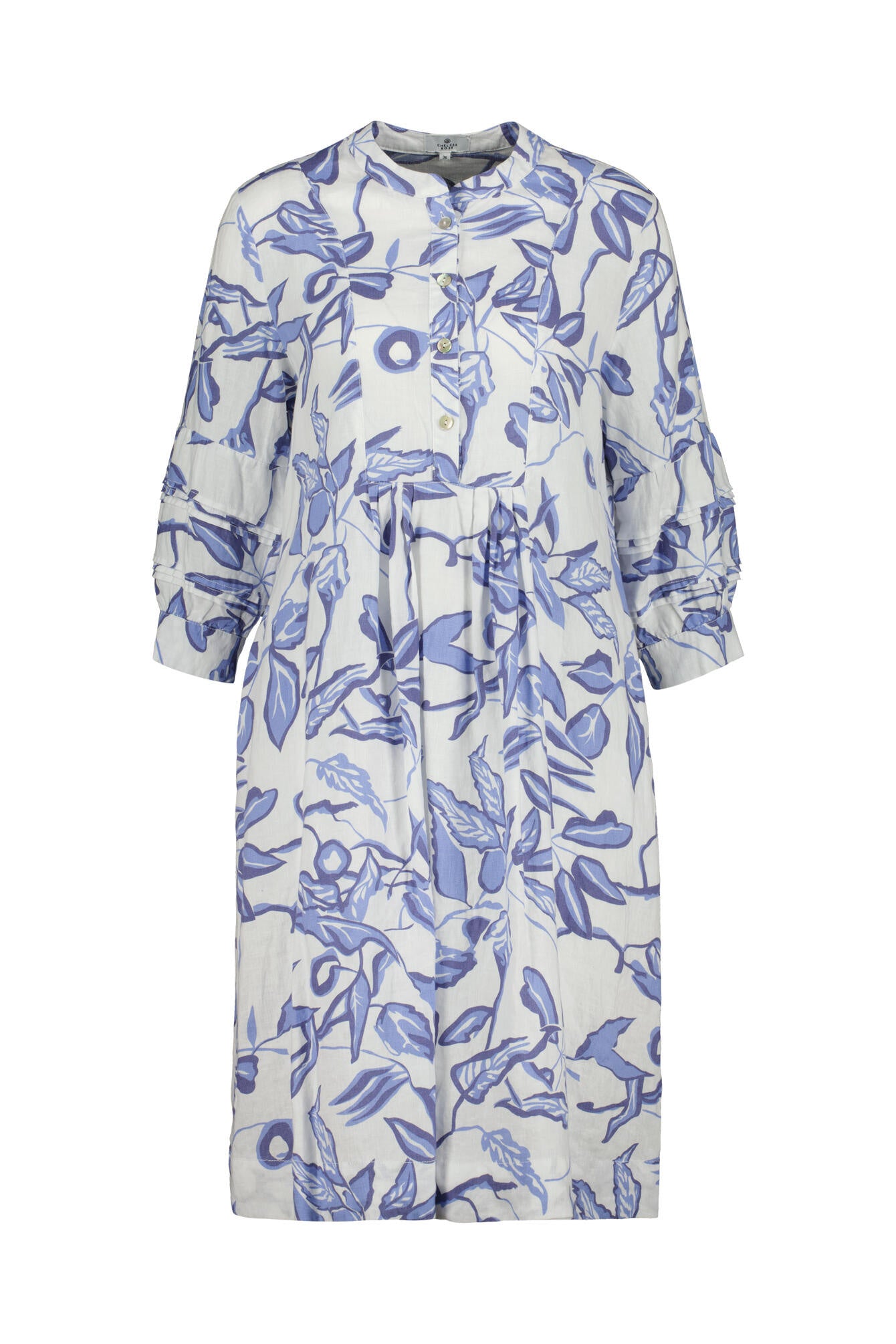 Floral gemustertes Leinenkleid - Original - Weiß | Blau