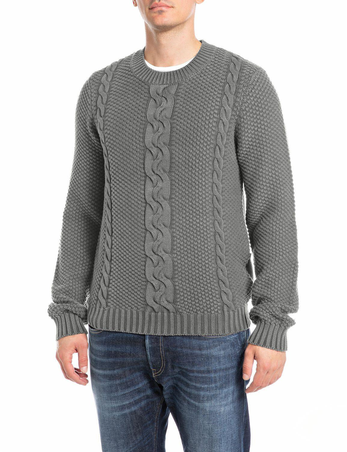 Strickpullover mit Zopfmuster - 093 - Grau