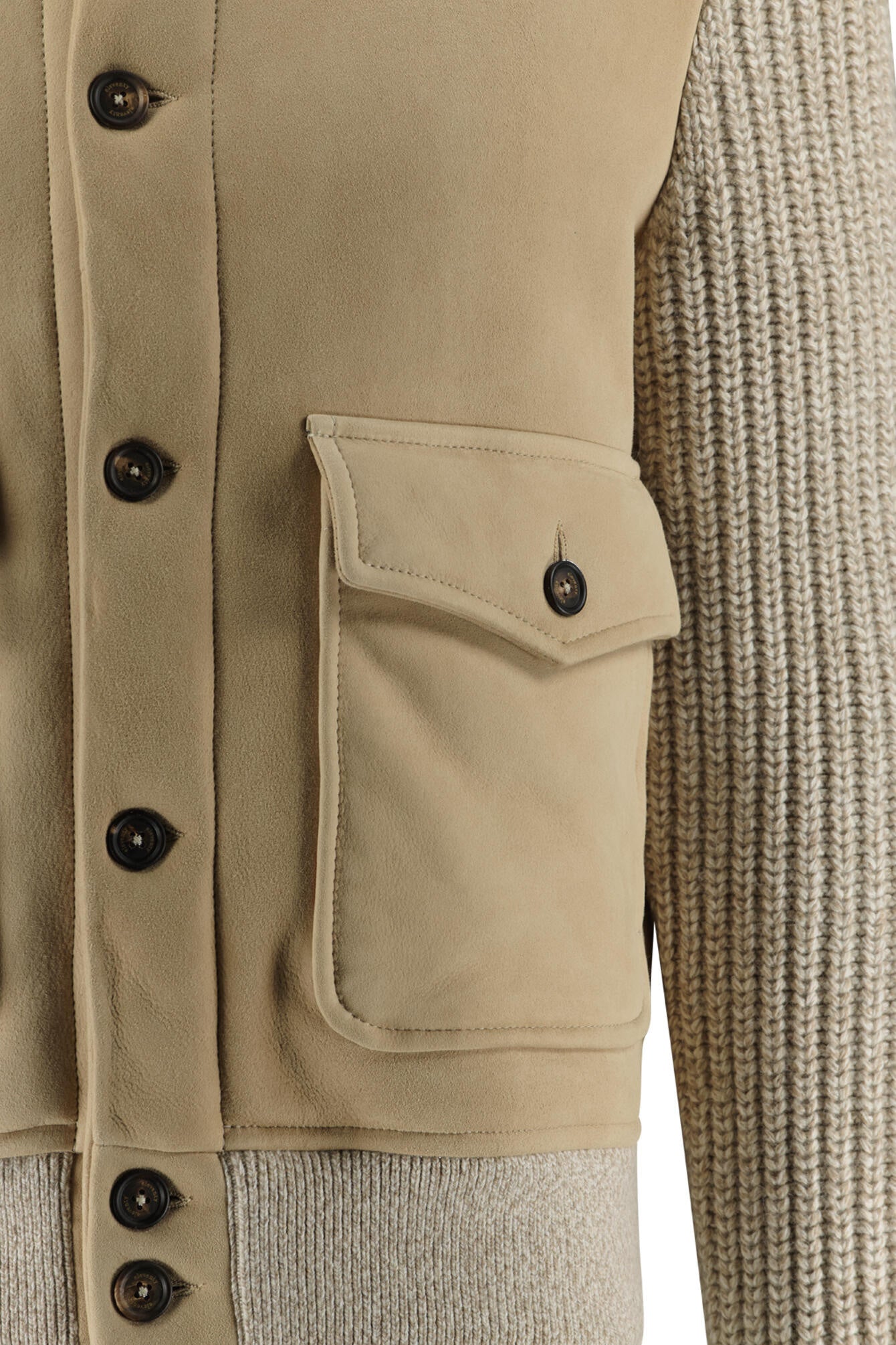 Lederjacke mit Strickärmeln - Sand - Beige