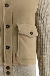 Lederjacke mit Strickärmeln - Sand - Beige