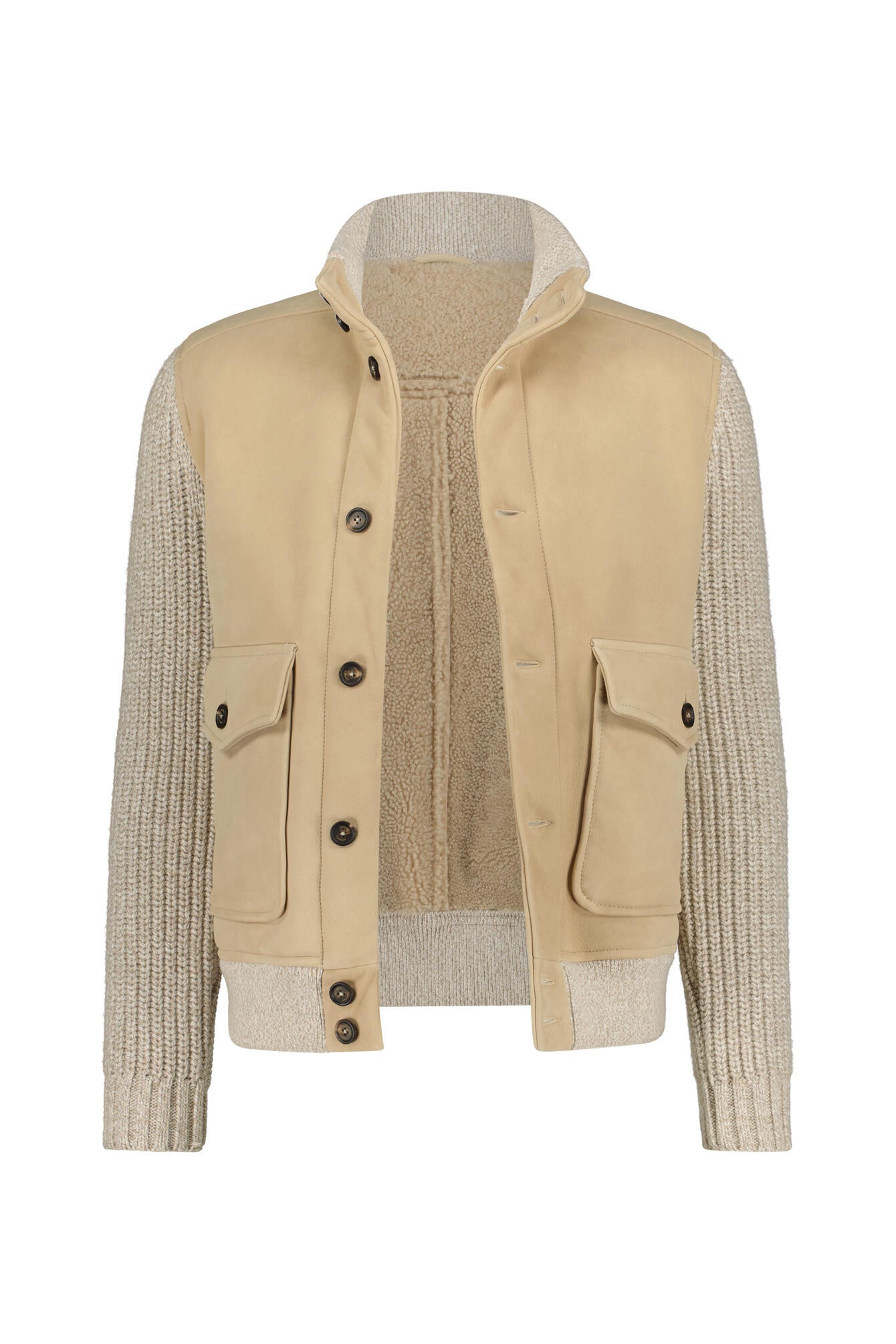 Lederjacke mit Strickärmeln - Sand - Beige