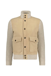 Lederjacke mit Strickärmeln - Sand - Beige