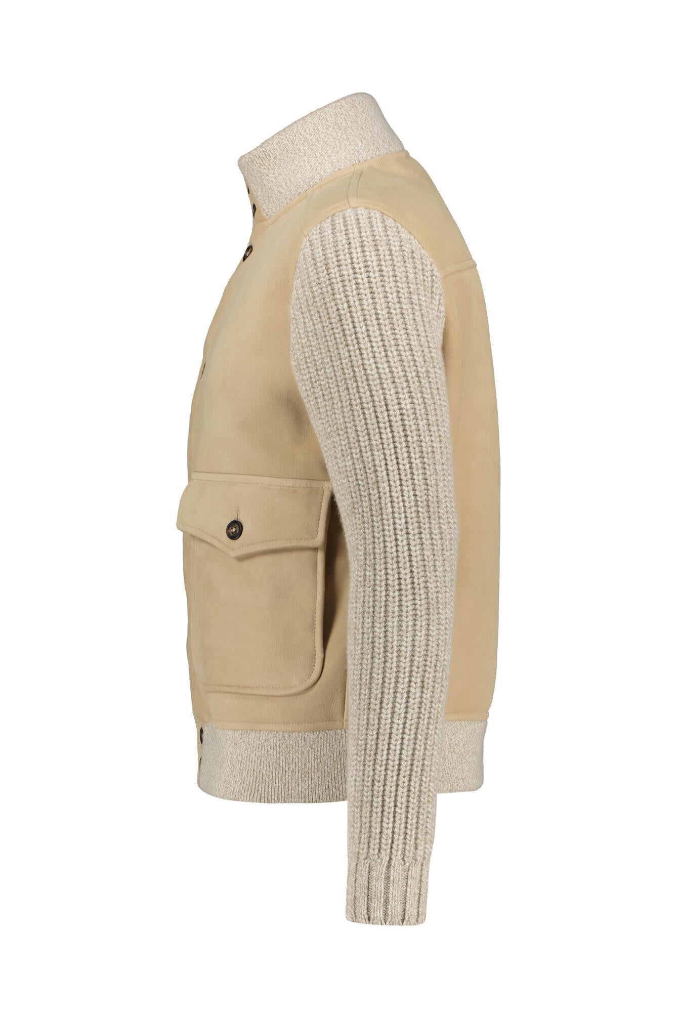 Lederjacke mit Strickärmeln - Sand - Beige