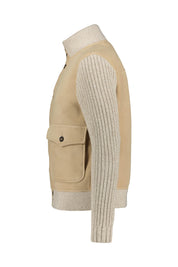 Lederjacke mit Strickärmeln - Sand - Beige