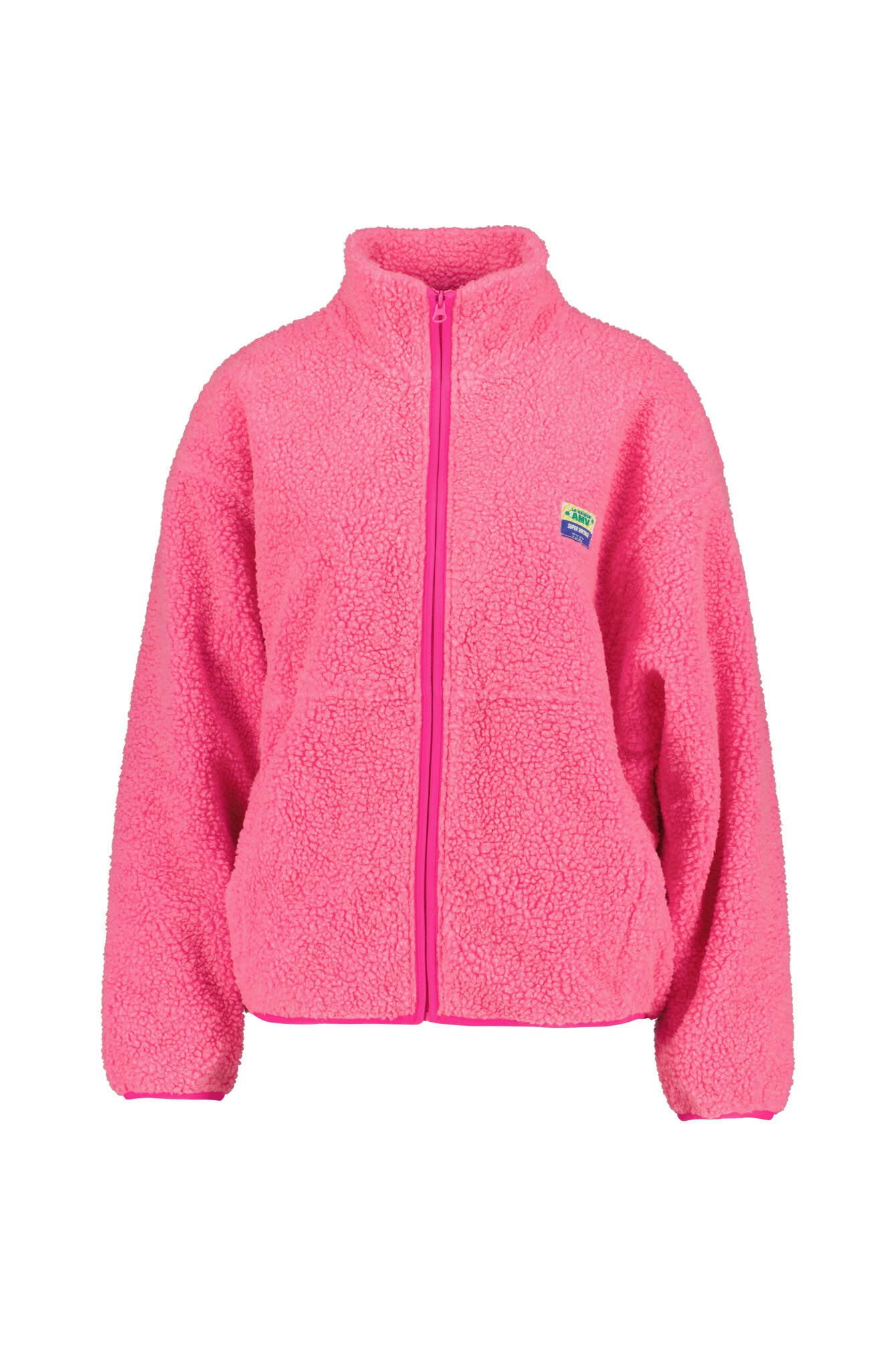 Teddy-Strickjacke mit Stehkragen - Pink Acid Chi - Pink