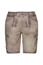 Ledershorts mit Stickereien - 0015 Natur - Grau