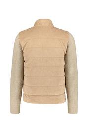 Strickjacke mit gestepptem Alcantara - 010 - Beige