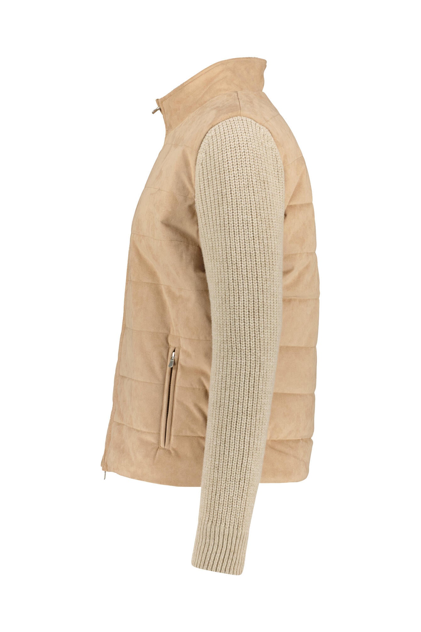 Strickjacke mit gestepptem Alcantara - 010 - Beige