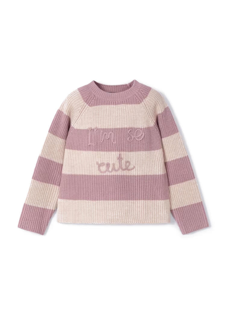 Gestreifter Strickpullover - 017 Rose - Rosa