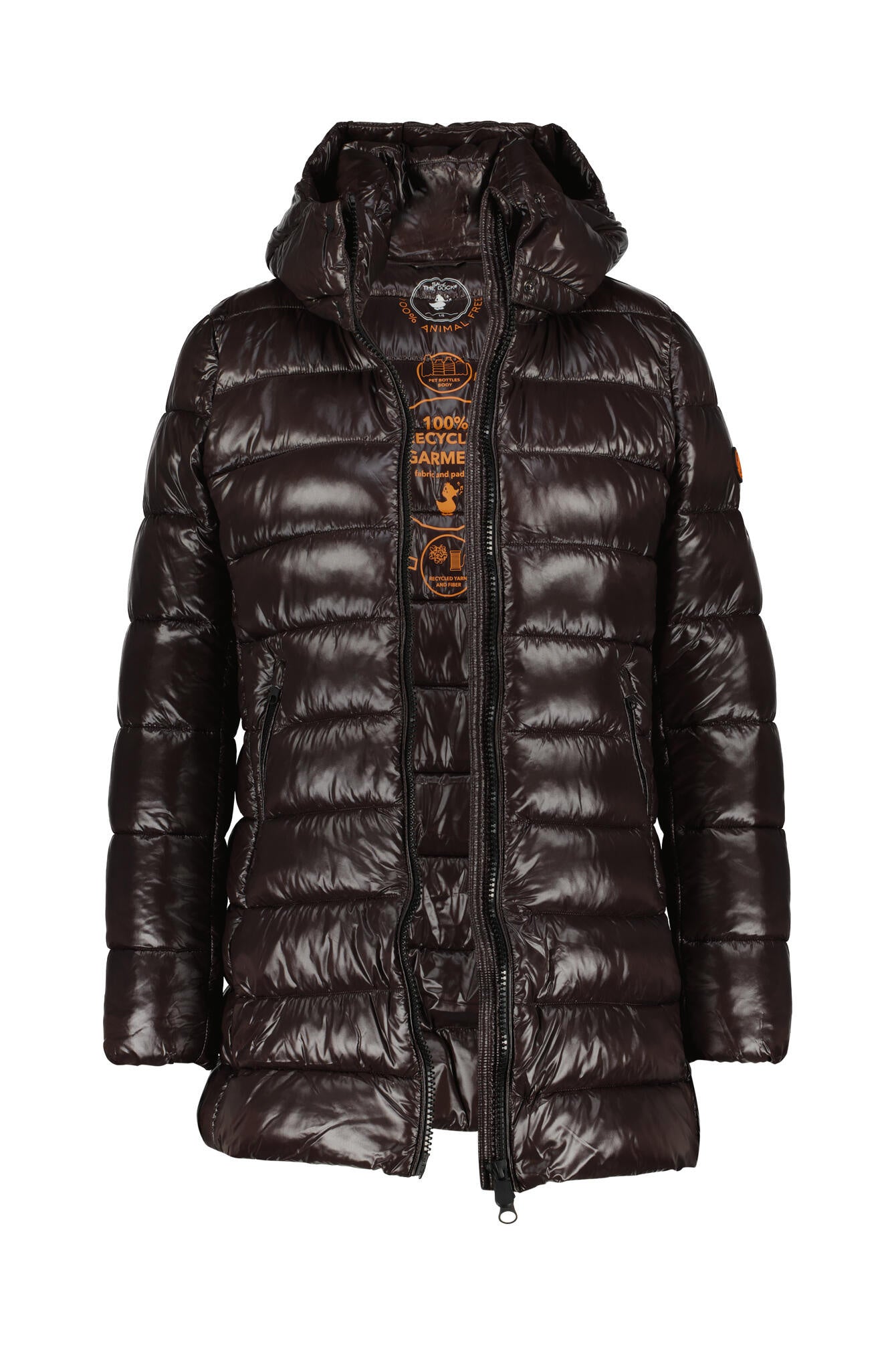 Lang geschnittene Steppjacke - 40009 Brown Black - Braun